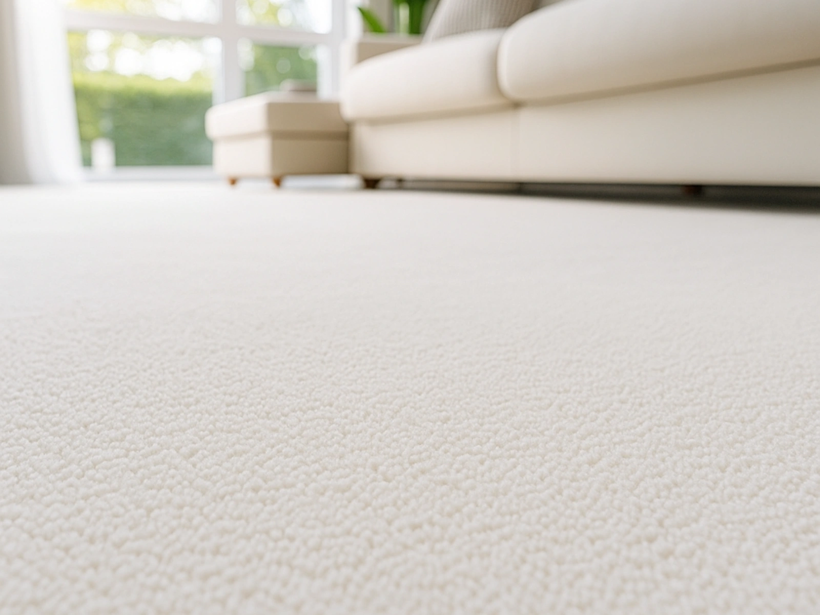 Clean living room carpet with bright fibers and no stains after steam cleaning