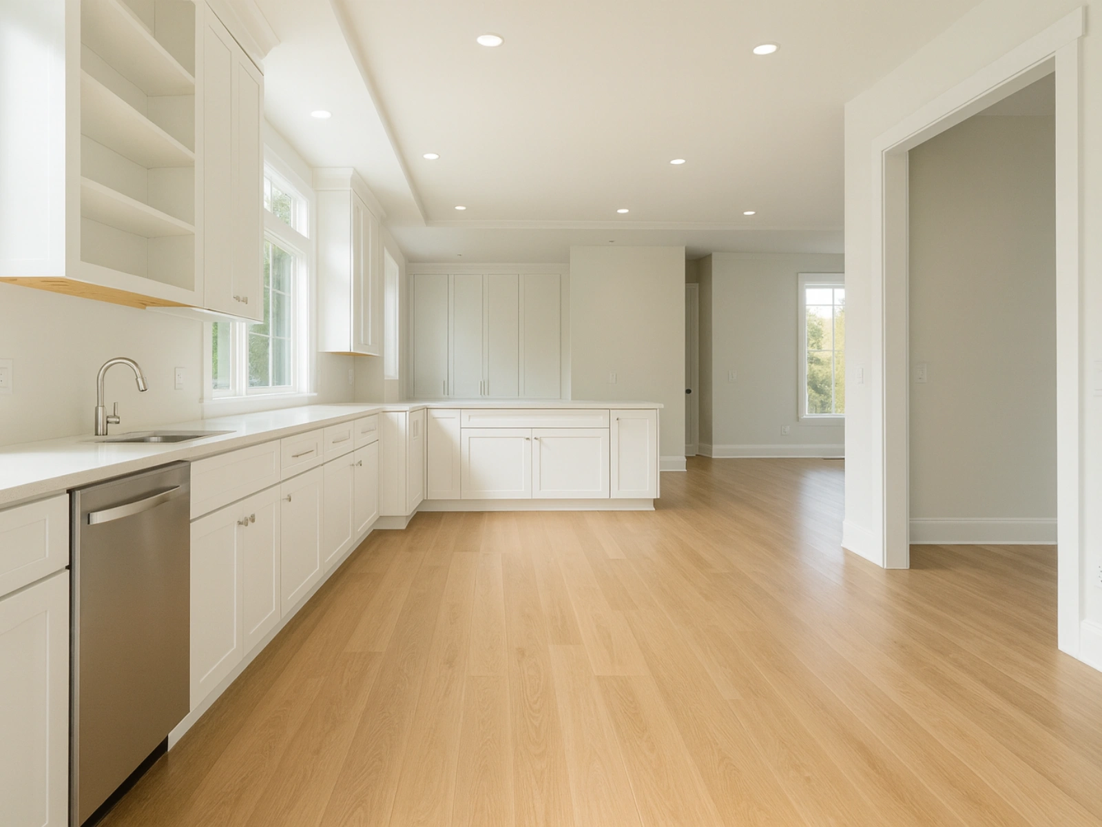 Polished interior with clean floors and dust-free surfaces after builders cleaning