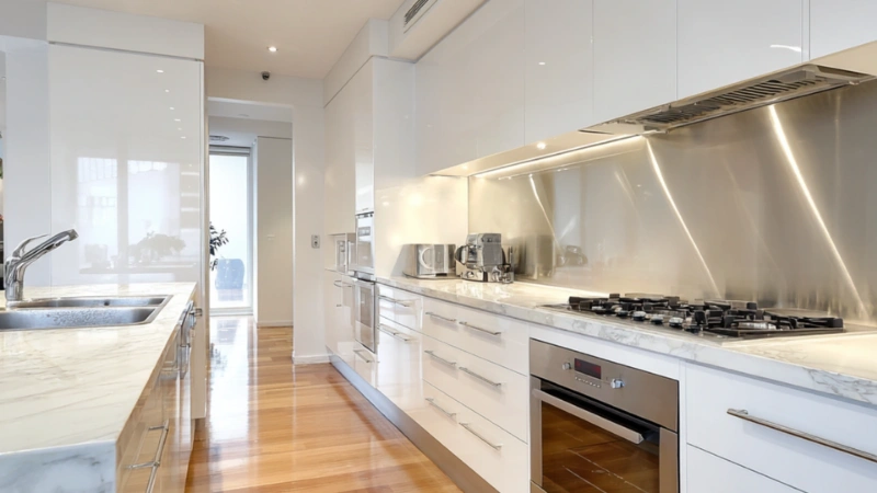 Bond cleaning — kitchen and living area after professional clean